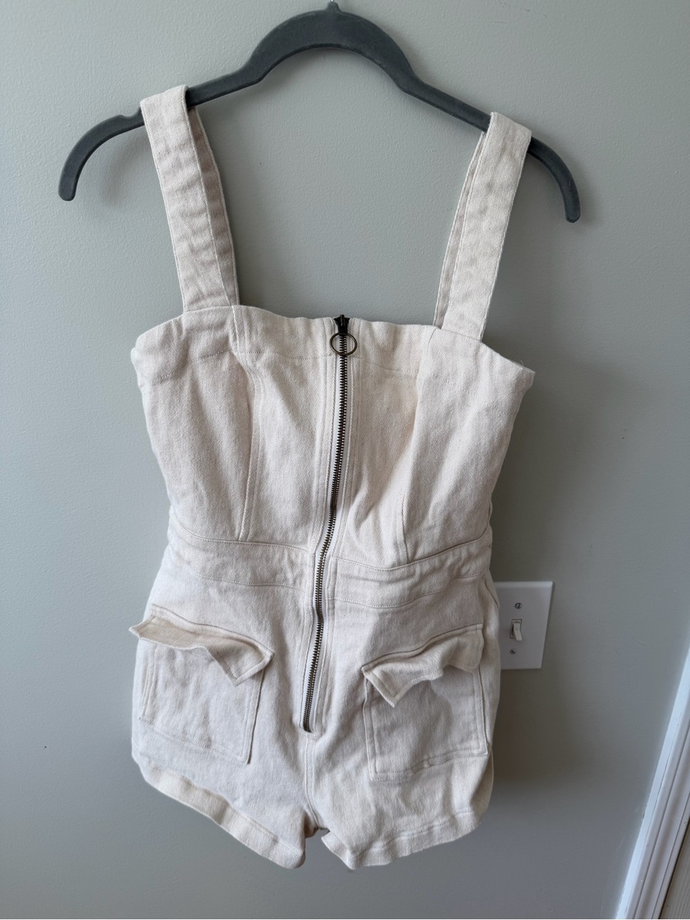 Cream denim -Look Zipper Romper